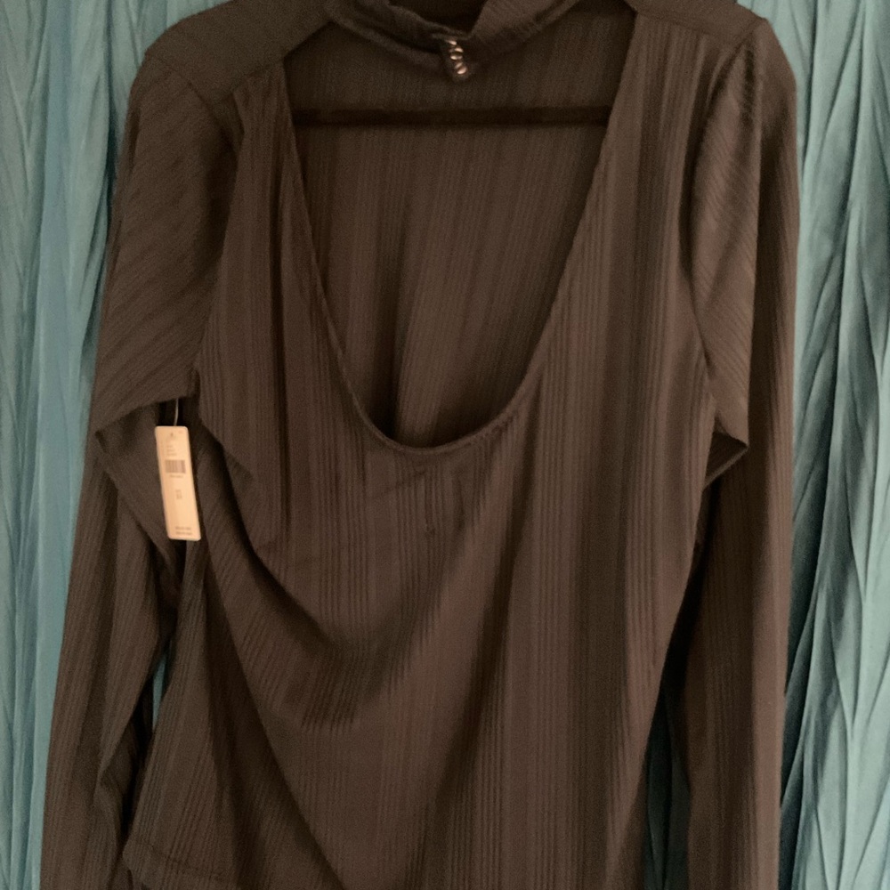 NWT Anthropologie Black Ribbed Bodysuit
